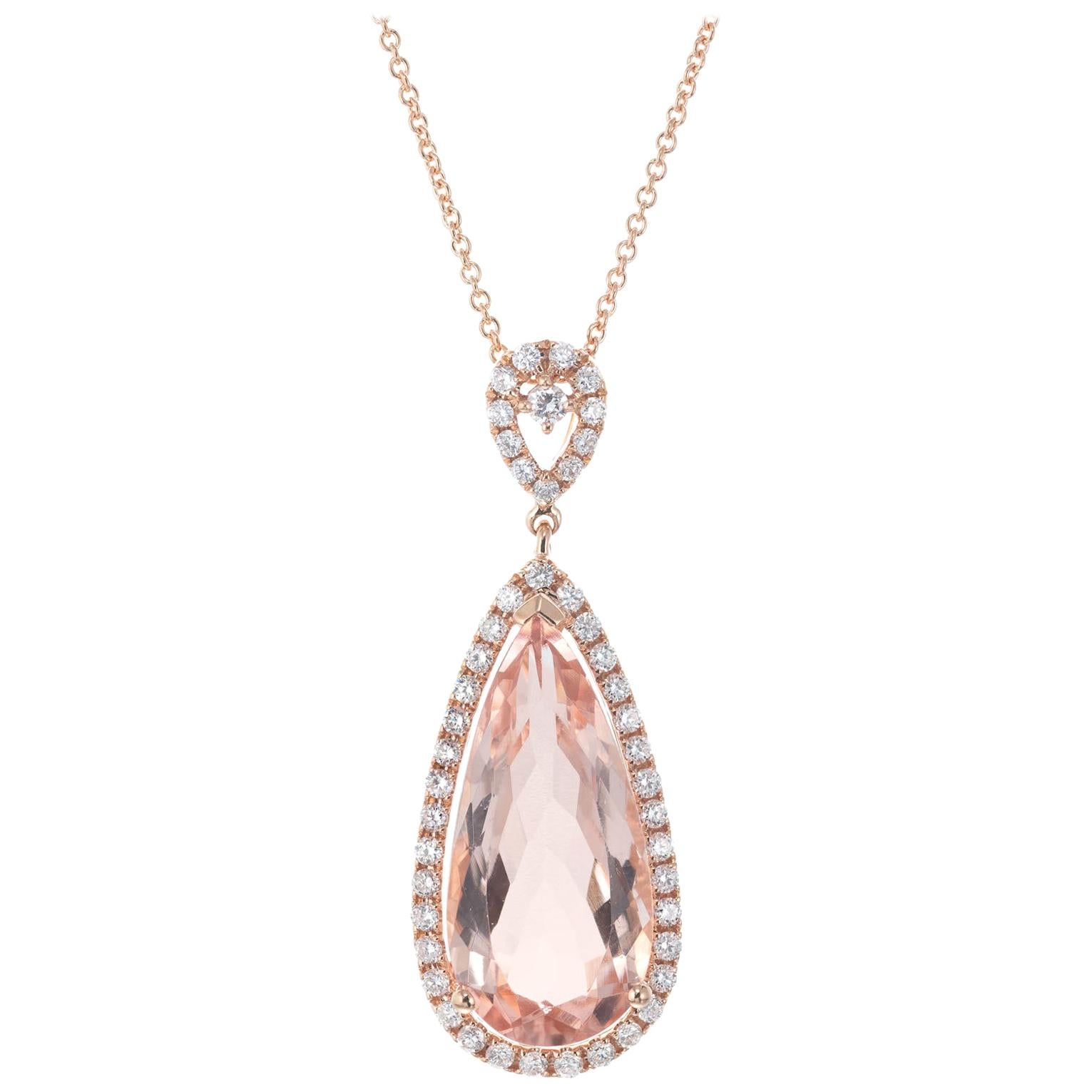 Peter Suchy 5.00 Carat Morganite Diamond Rose Gold Halo Pendant Necklace