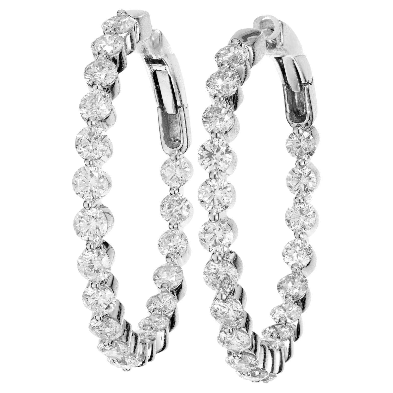 Peter Suchy 5.00 Carat Round Diamond White Gold Hoop Earrings For Sale