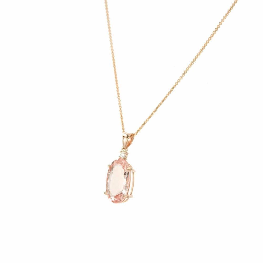 Peter Suchy 5.04 Carat Oval Morganite Diamond Rose Gold Pendant Necklace In New Condition For Sale In Stamford, CT