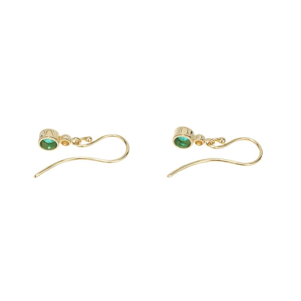 Peter Suchy .52 Carat Emerald Diamond Yellow Gold Dangle Earrings  In New Condition For Sale In Stamford, CT