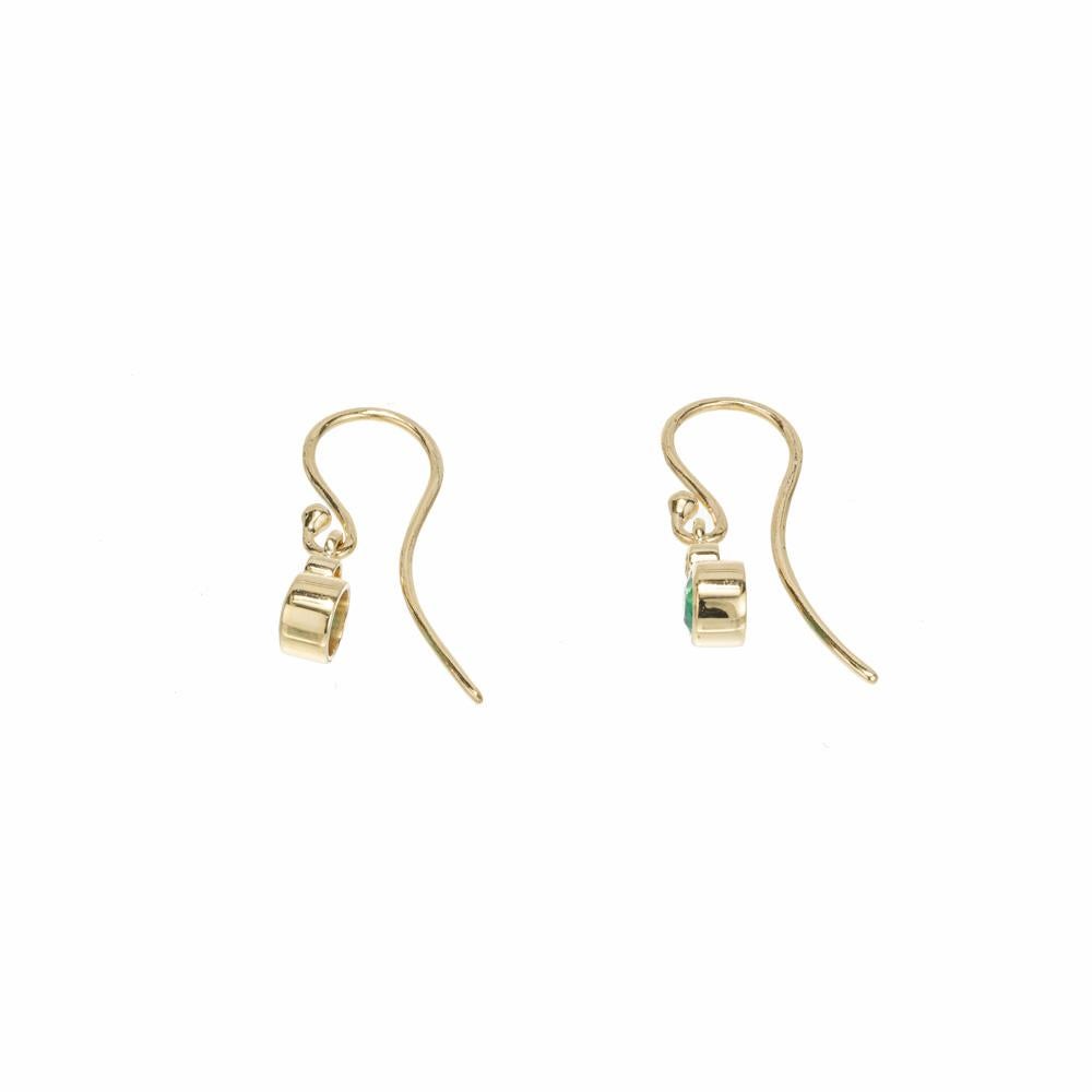 Women's Peter Suchy .52 Carat Emerald Diamond Yellow Gold Dangle Earrings  For Sale