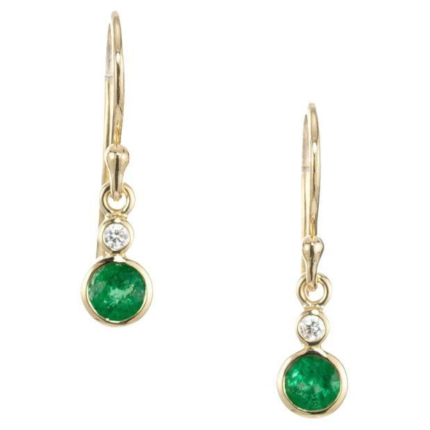 Peter Suchy .52 Carat Emerald Diamond Yellow Gold Dangle Earrings  For Sale