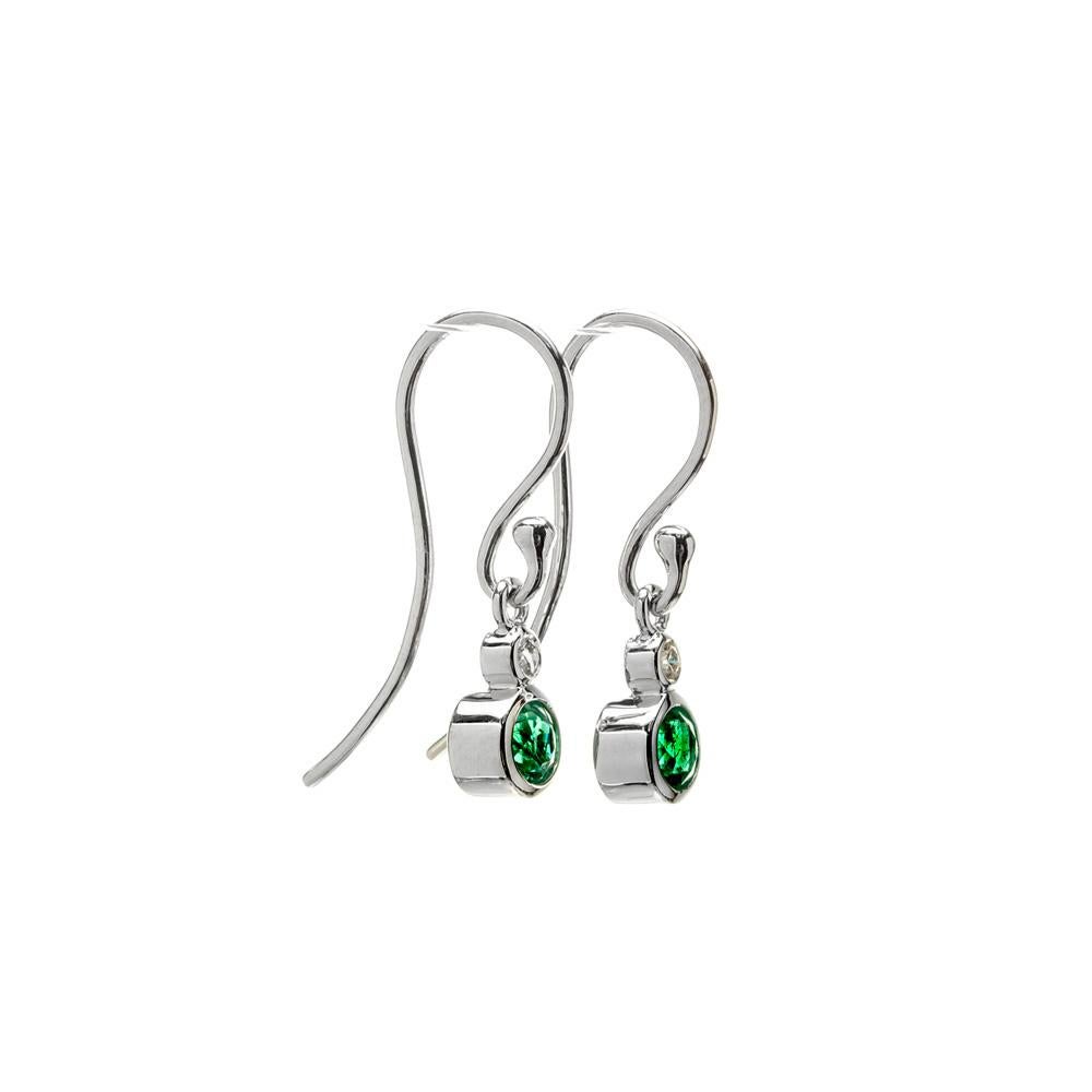 Round Cut Peter Suchy .52 Carat Round Emerald Diamond 18k White Gold Dangle Earrings For Sale