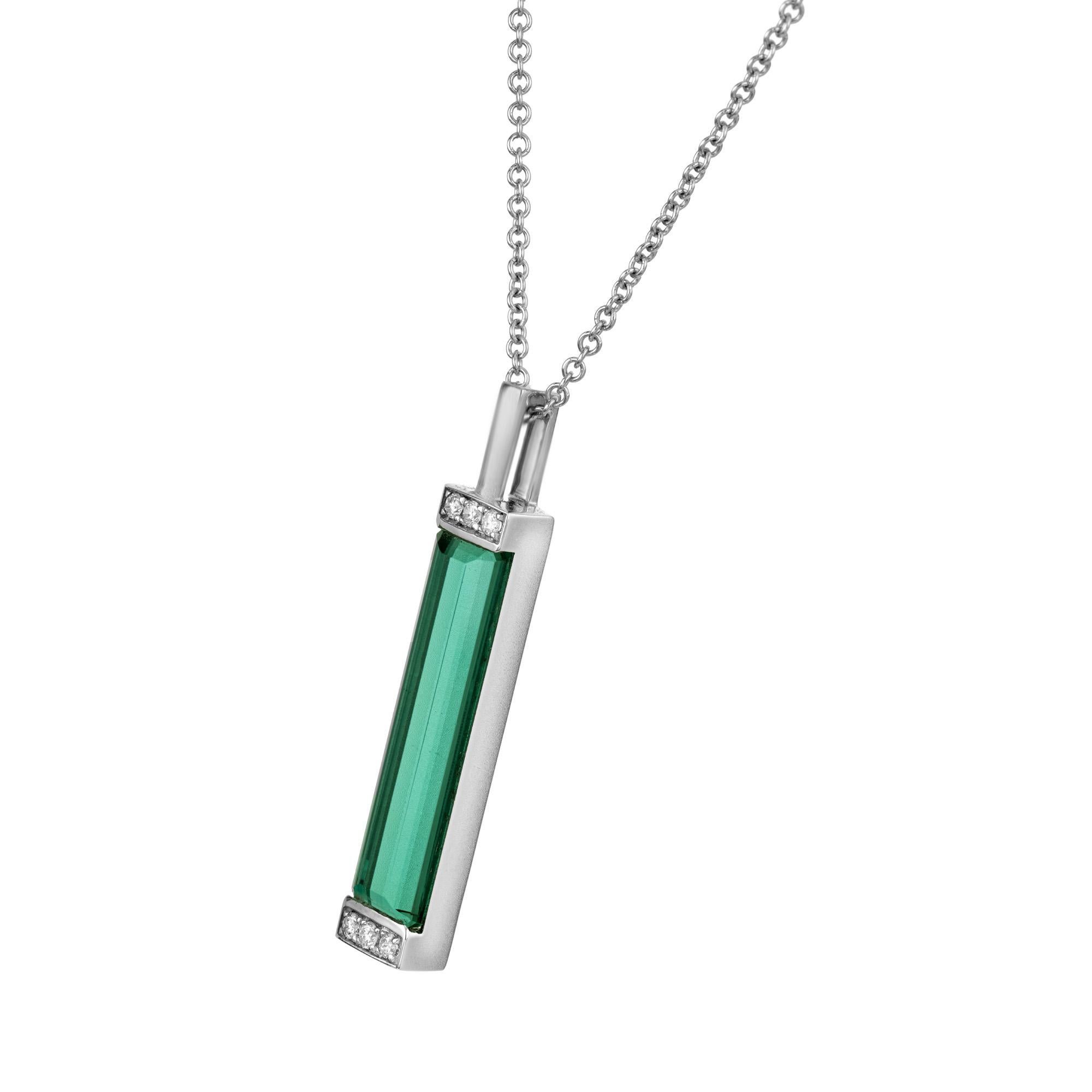 Round Cut Peter Suchy 5.24 Carat Tourmaline Diamond White Gold Pendant Necklace For Sale