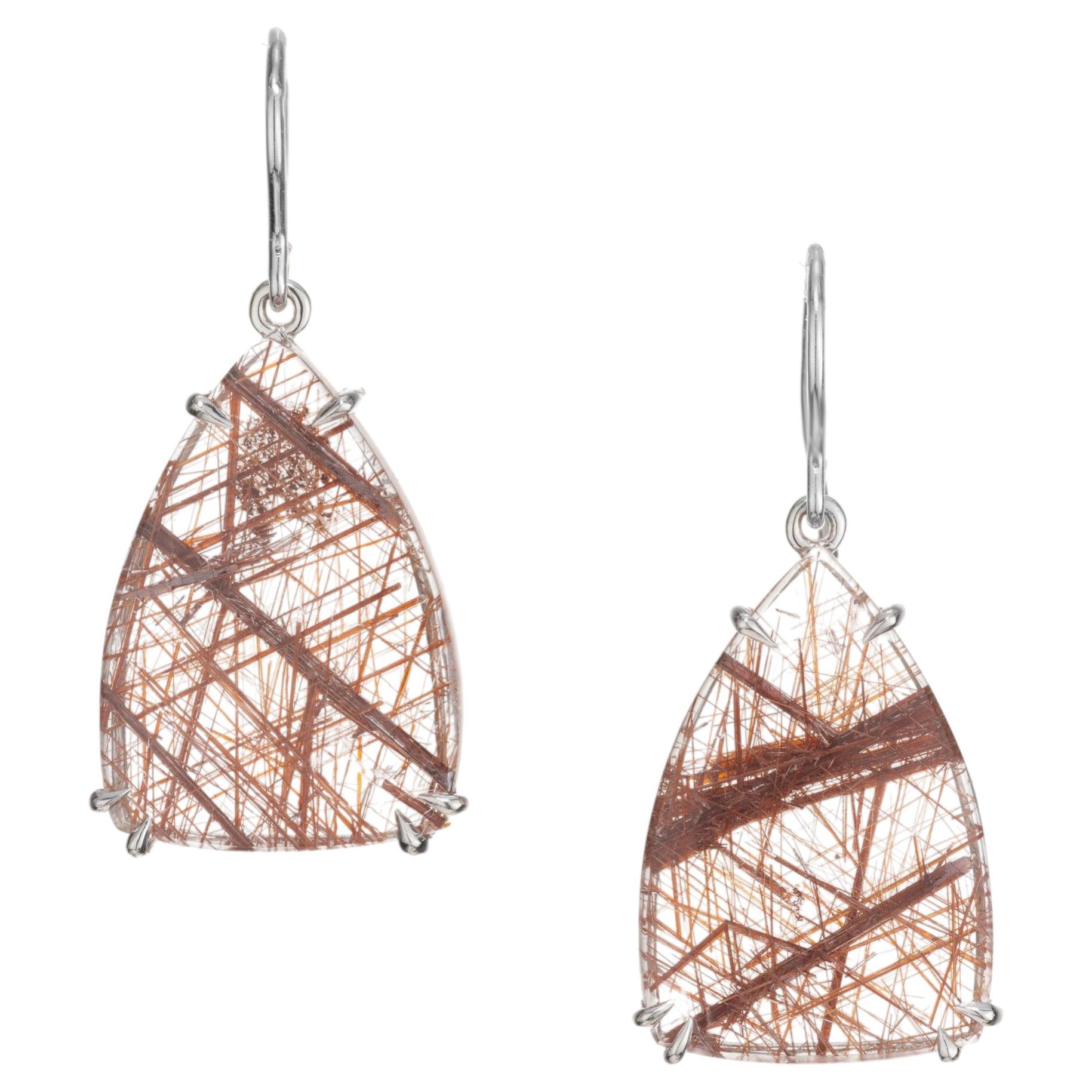 Peter Suchy 52.52 Carat Quartz Rutile Inclusion 14k White Gold Dangle Earrings