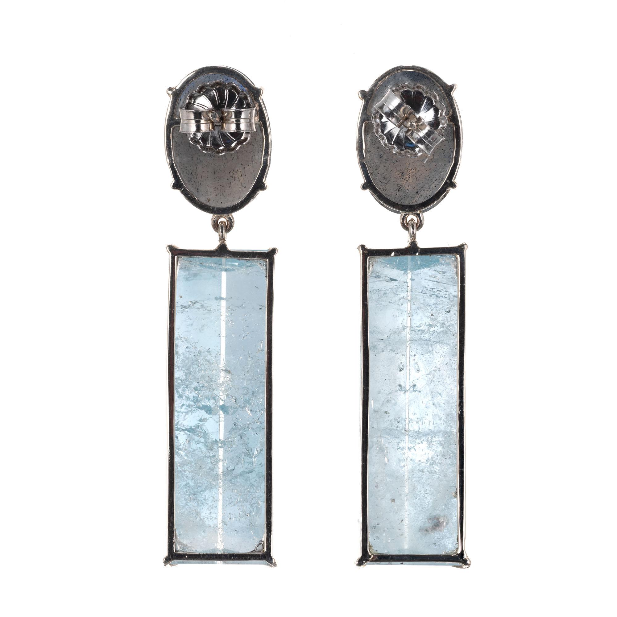 Oval Cut Peter Suchy 52.70 Carat Labradorite Blue Topaz White Gold Dangle Earrings For Sale