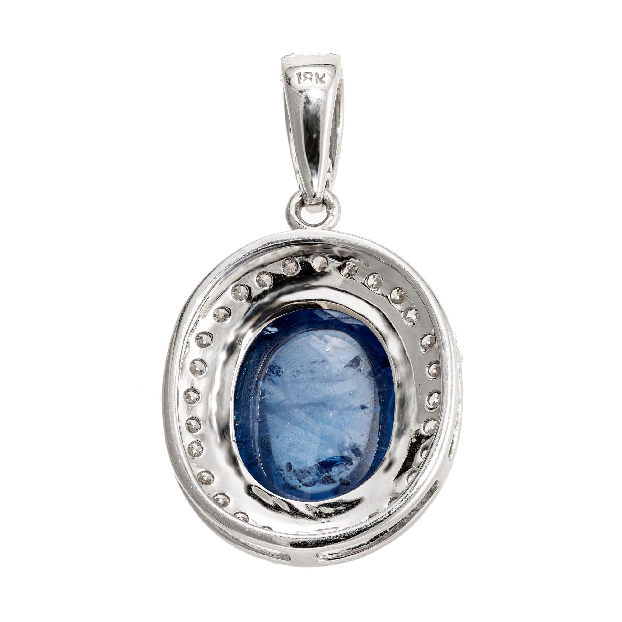 Peter Suchy 5.28 Carat Cabochon Ceylon Sapphire Diamond Halo Gold Pendant In Excellent Condition For Sale In Stamford, CT