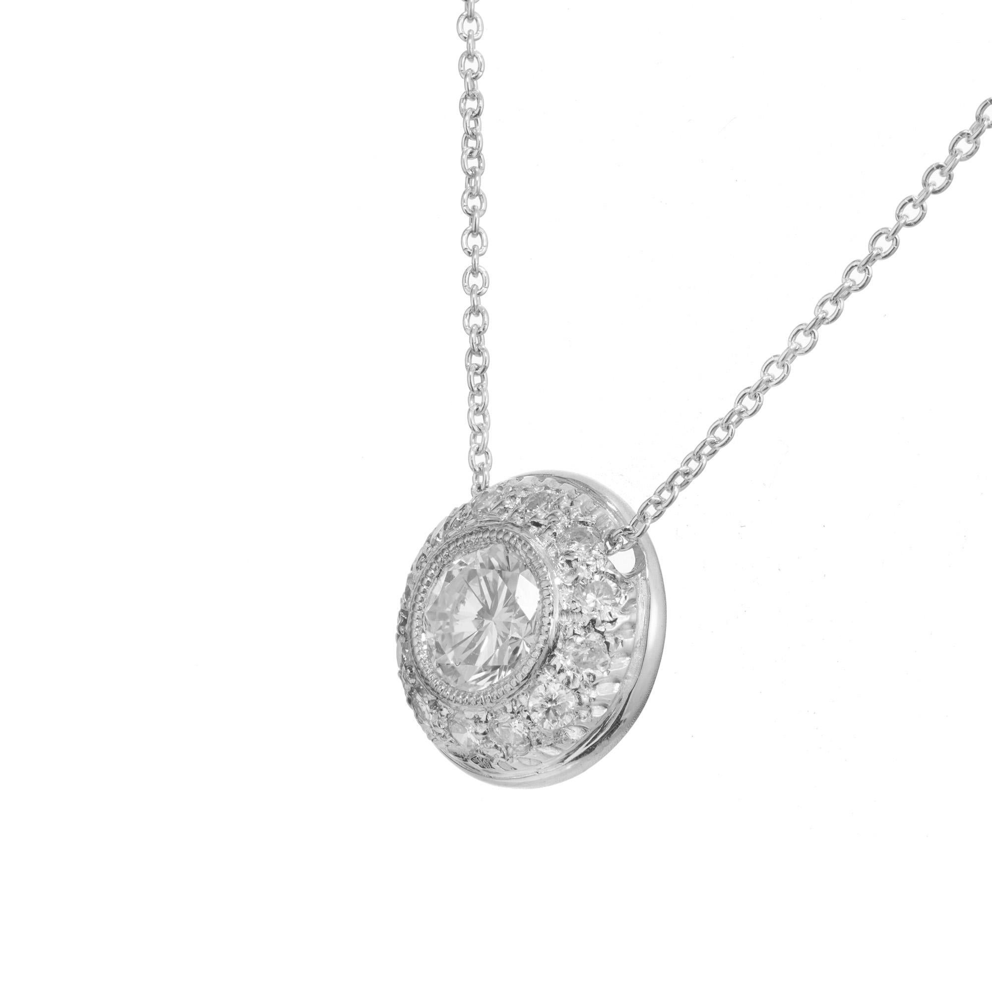 Round Cut Peter Suchy .53 Carat Round Diamond Platinum Halo Pendant Necklace  For Sale