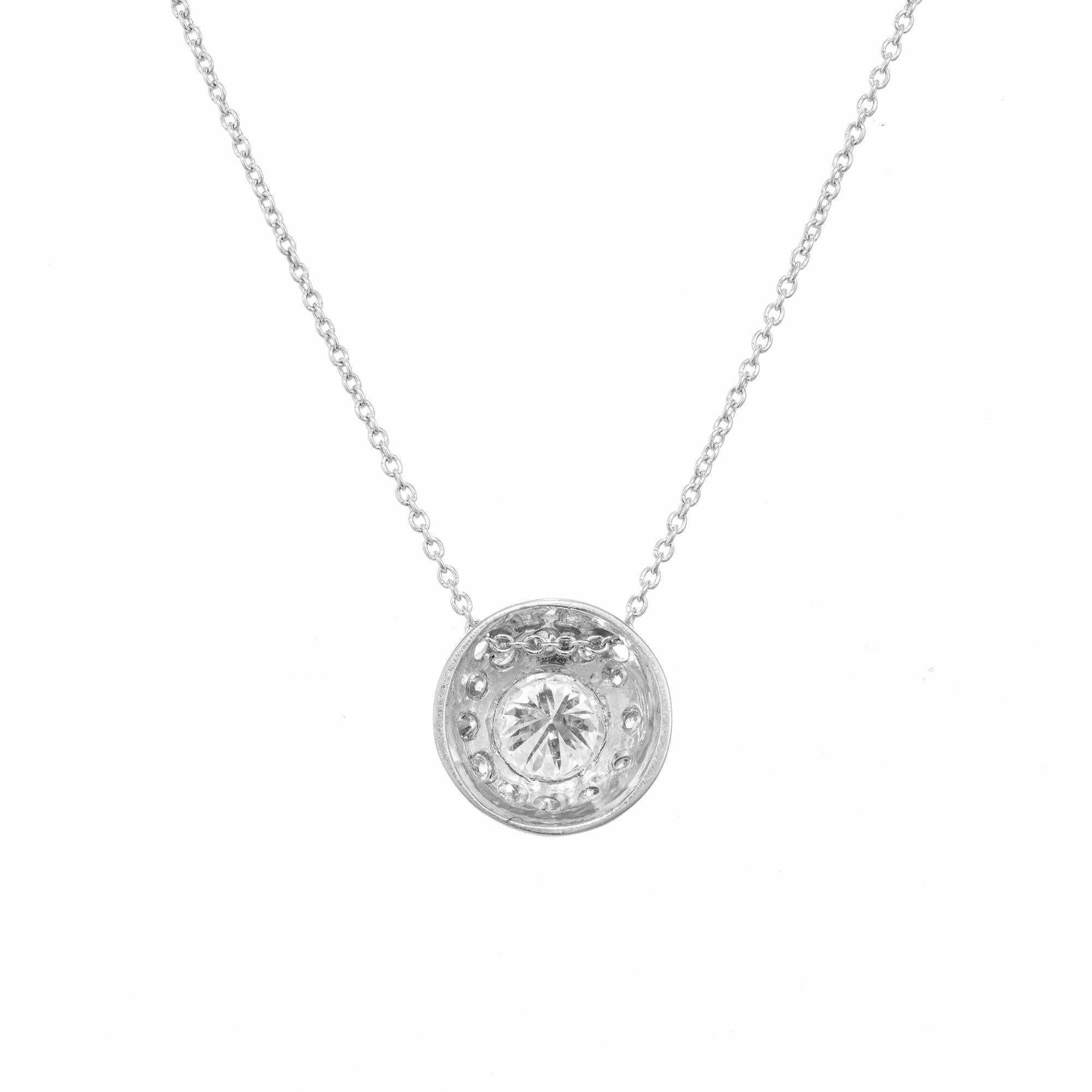 Peter Suchy .53 Carat Round Diamond Platinum Halo Pendant Necklace  In New Condition For Sale In Stamford, CT