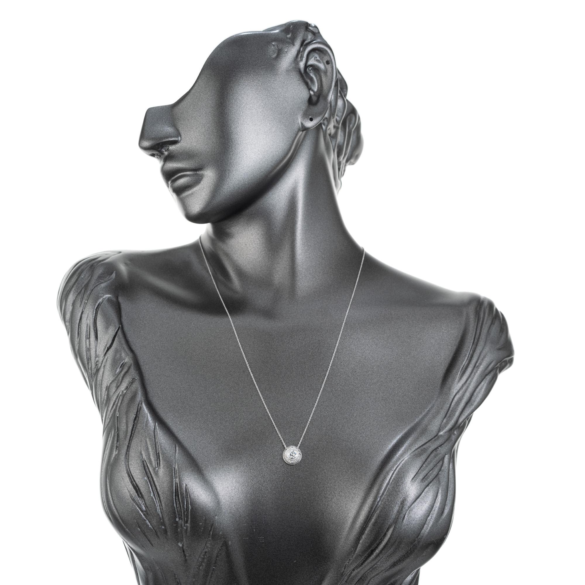Peter Suchy .53 Carat Round Diamond Platinum Halo Pendant Necklace  For Sale 1