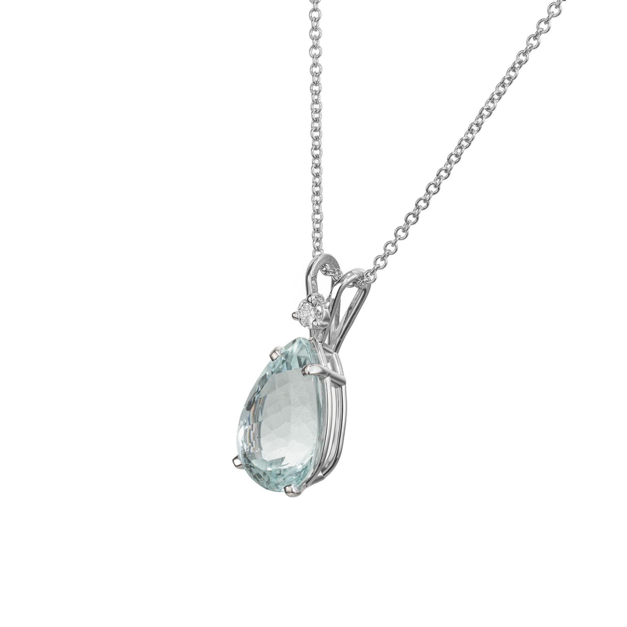 Pear Cut Peter Suchy 5.31 Carat Pear Aquamarine Diamond White Gold Pendant Necklace  For Sale