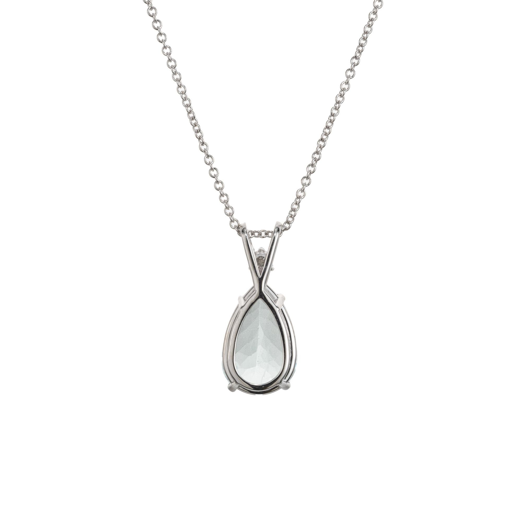 Peter Suchy 5.31 Carat Pear Aquamarine Diamond White Gold Pendant Necklace  In New Condition For Sale In Stamford, CT