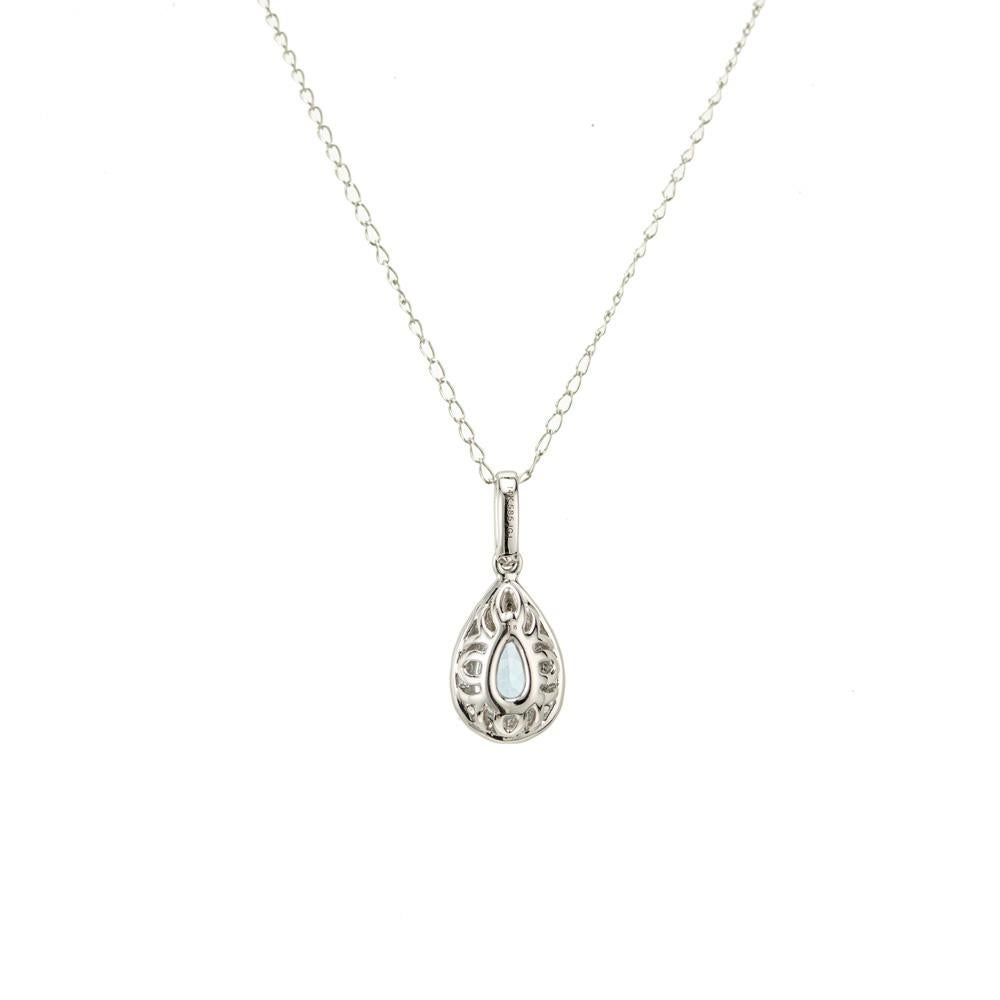 Peter Suchy .54 Carat Aquamarine Diamond Halo Pendant Necklace In Excellent Condition In Stamford, CT