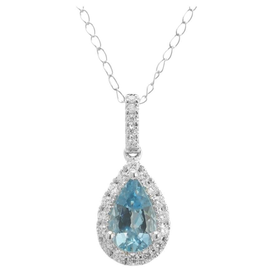 Peter Suchy .54 Carat Aquamarine Diamond Halo Pendant Necklace