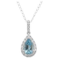 Peter Suchy .54 Carat Aquamarine Diamond Halo Pendant Necklace