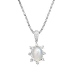 Peter Suchy 5.4 Carat Oval Moonstone Diamond White Gold Pendant Necklace
