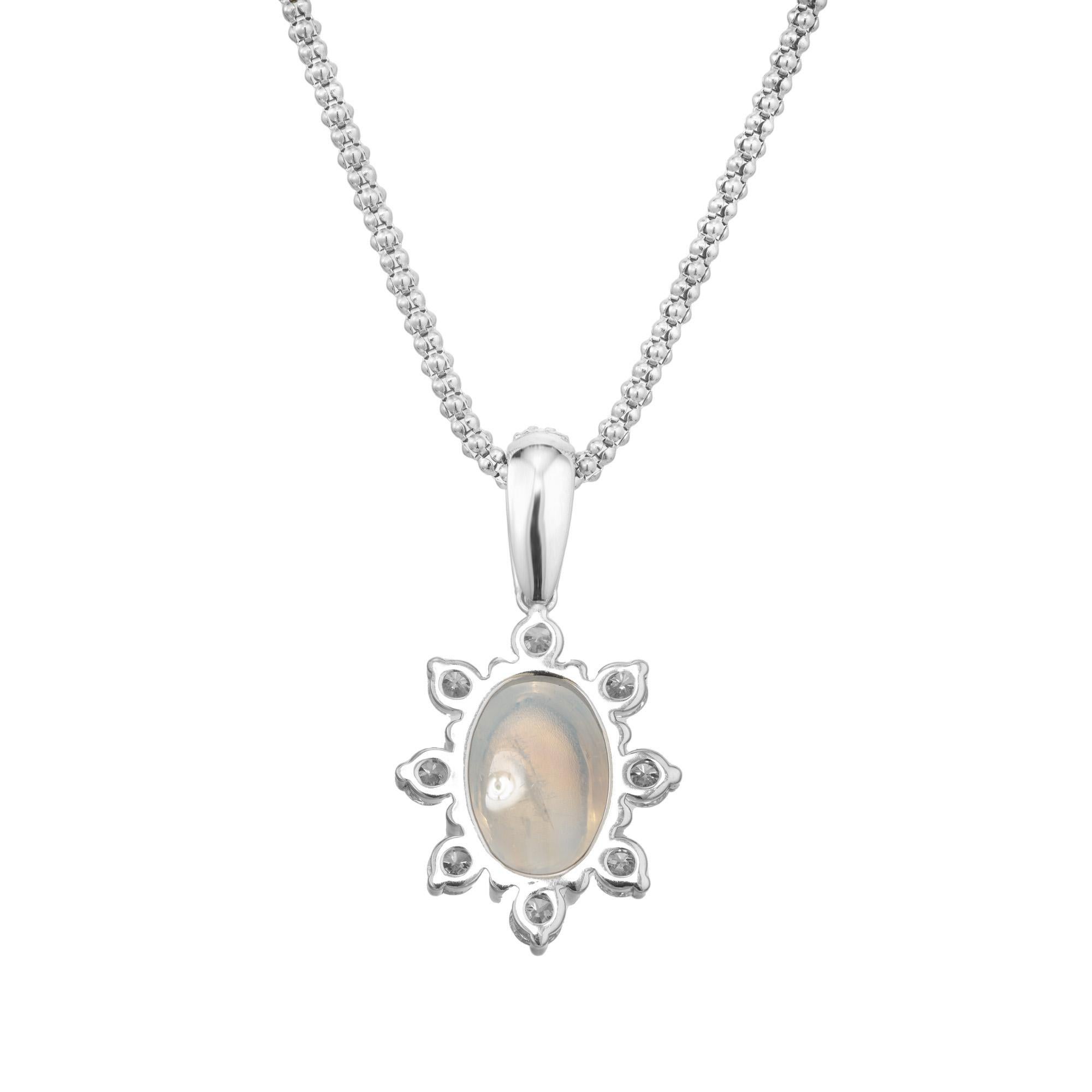 Oval Cut Peter Suchy 5.4 Carat Oval Moonstone Diamond White Gold Pendant Necklace For Sale