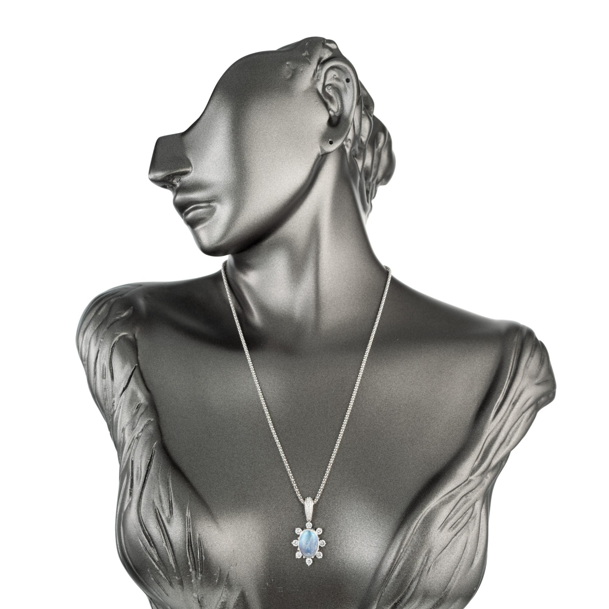 Peter Suchy 5.4 Carat Oval Moonstone Diamond White Gold Pendant Necklace For Sale 1