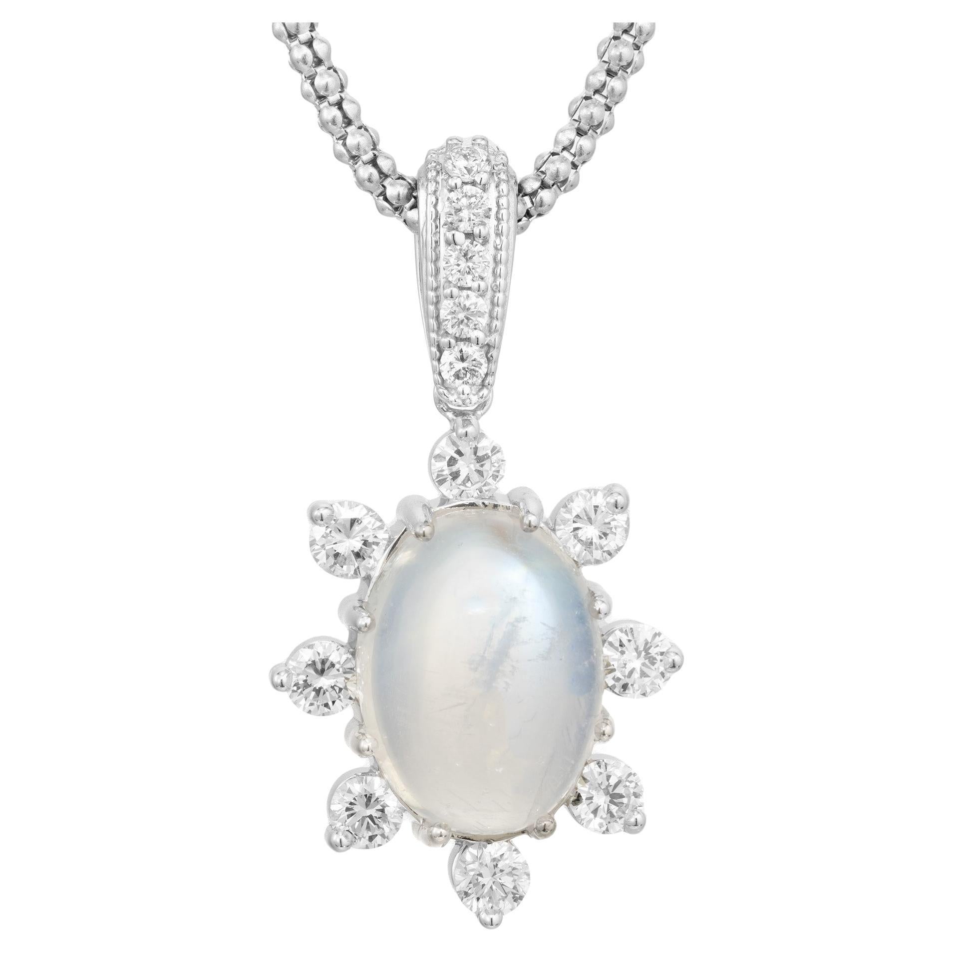 Peter Suchy 5.4 Carat Oval Moonstone Diamond White Gold Pendant Necklace For Sale