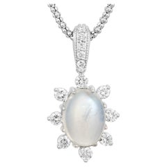 Peter Suchy Collar Colgante Ovalado de Oro Blanco con Diamantes y Piedra Lunar de 5,4 Quilates
