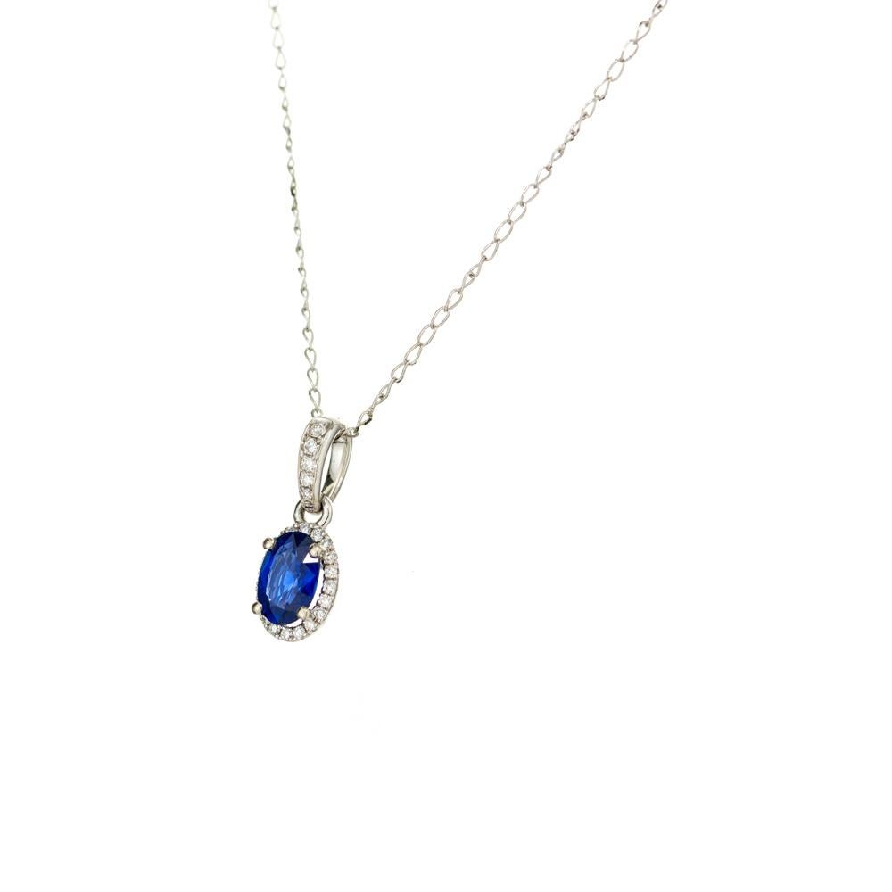 Oval Cut Peter Suchy .54 Carat Oval Sapphire Diamond White Gold Pendant Necklace For Sale