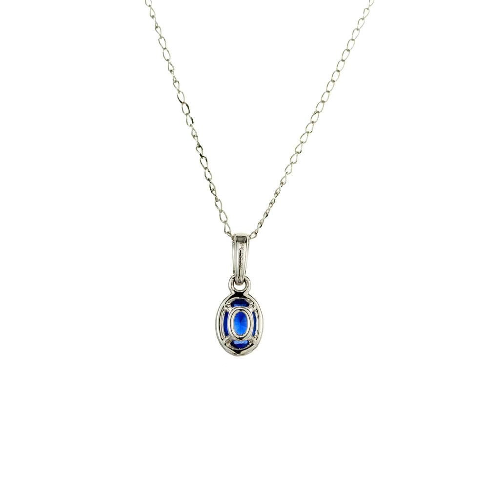 Peter Suchy .54 Carat Oval Sapphire Diamond White Gold Pendant Necklace In Good Condition For Sale In Stamford, CT