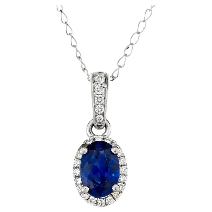 Peter Suchy .54 Carat Oval Sapphire Diamond White Gold Pendant Necklace For Sale