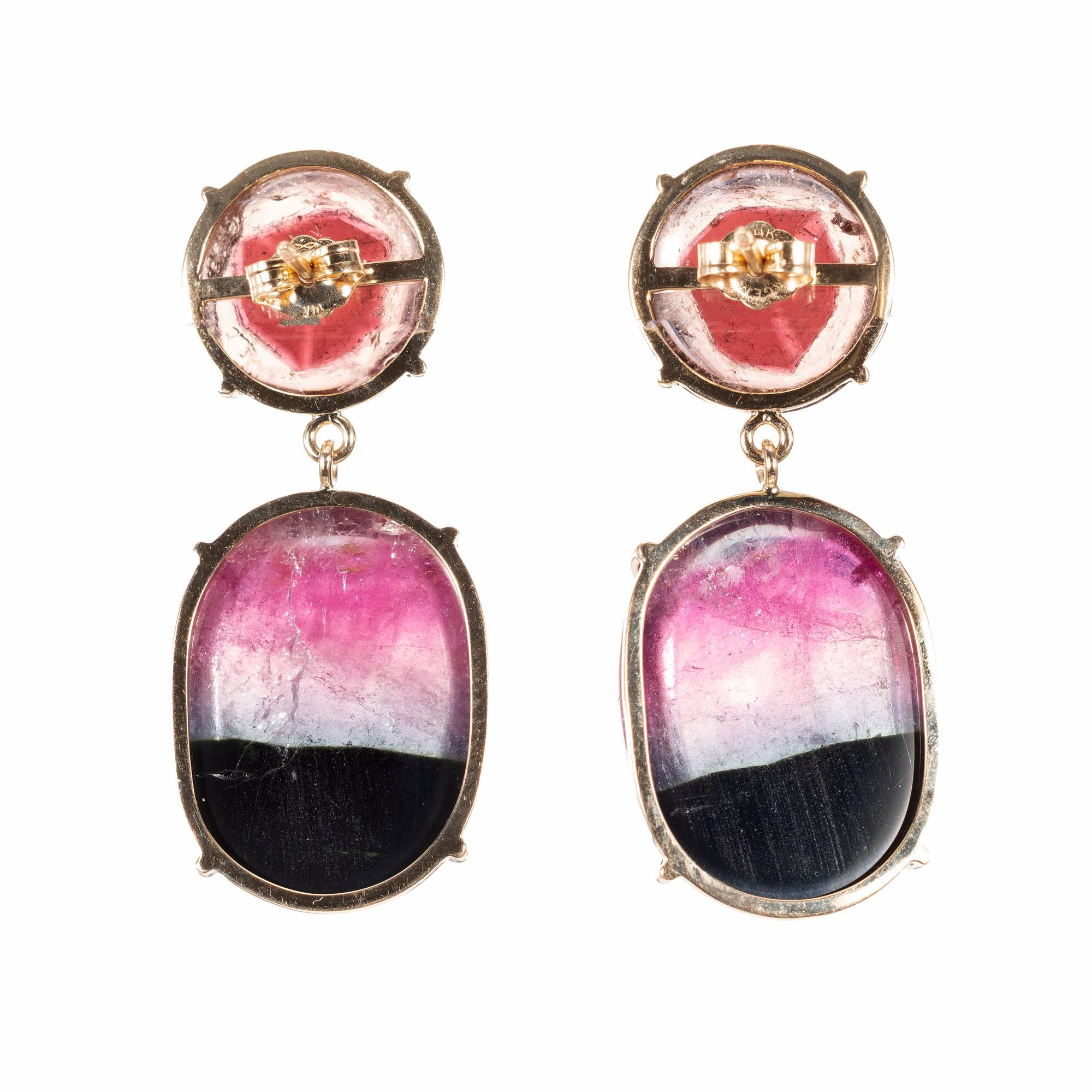 Peter Suchy 55.47 Cabochon Tourmaline Yellow Gold Dangle Earrings In New Condition For Sale In Stamford, CT