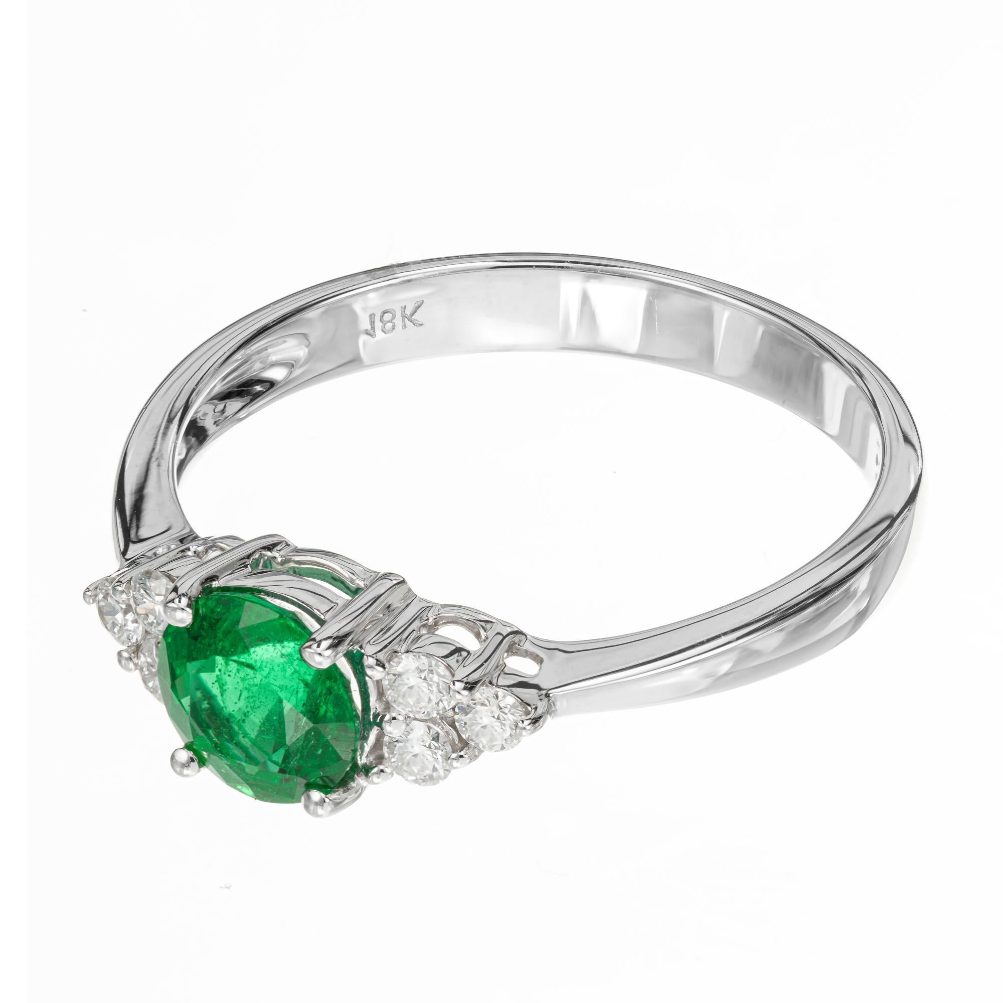 Round Cut Peter Suchy .57 Carat Emerald Diamond White Gold Engagement Ring For Sale