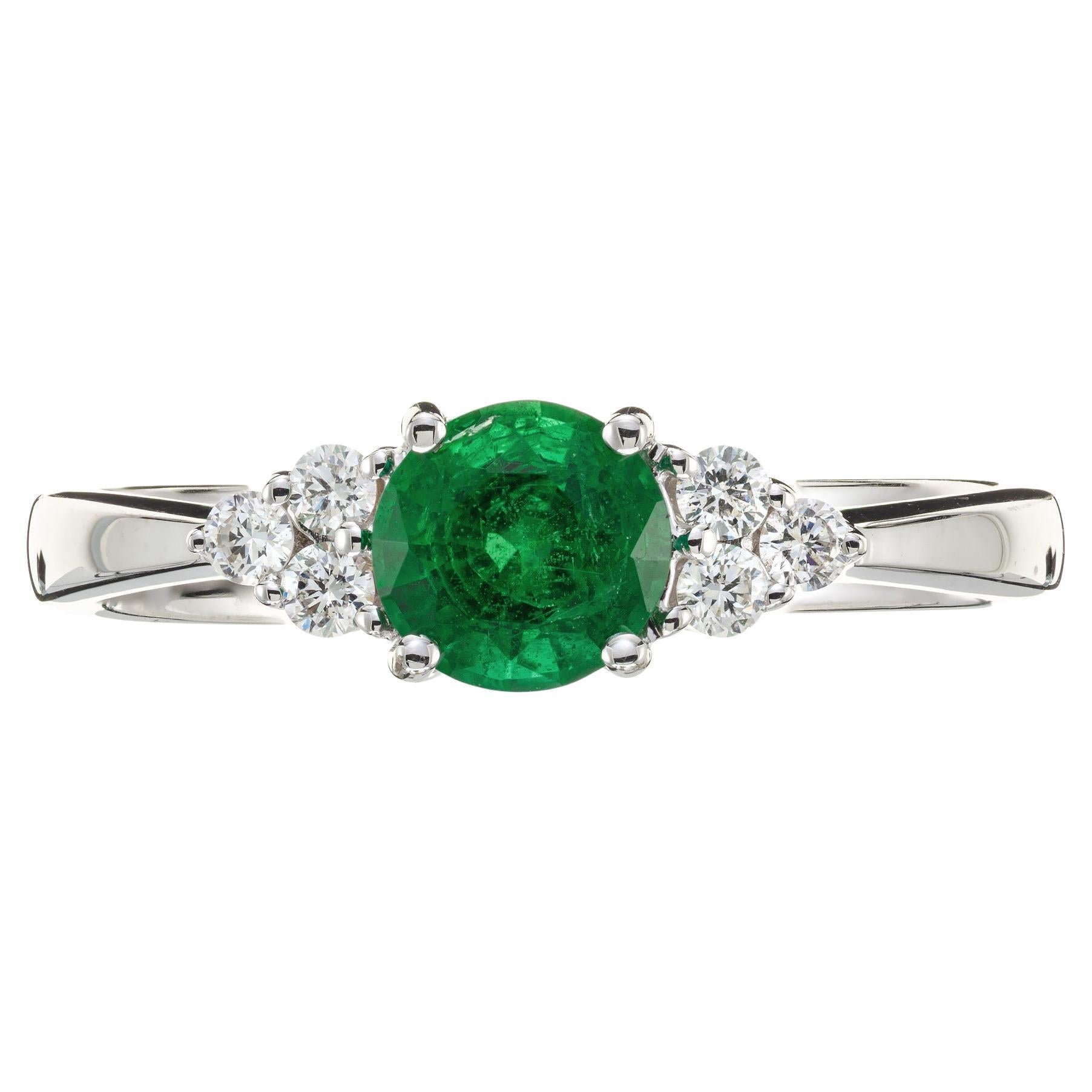 Peter Suchy .57 Carat Emerald Diamond White Gold Engagement Ring For Sale