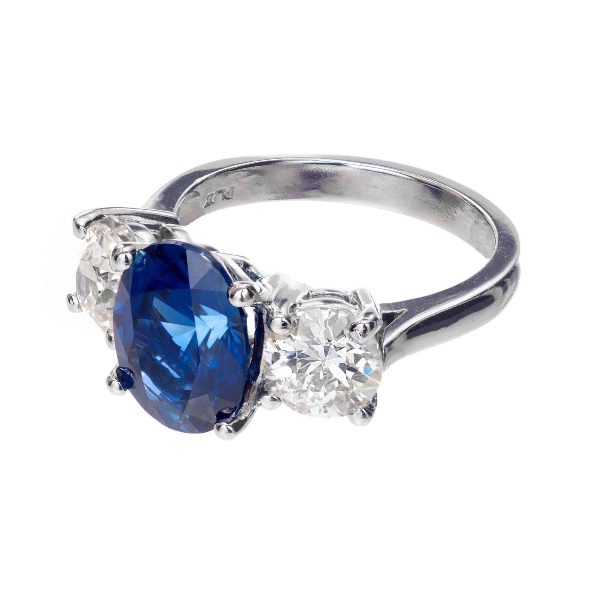Oval Cut Peter Suchy 5.77 Carat Sapphire Diamond Three-Stone Platinum Engagement Ring For Sale