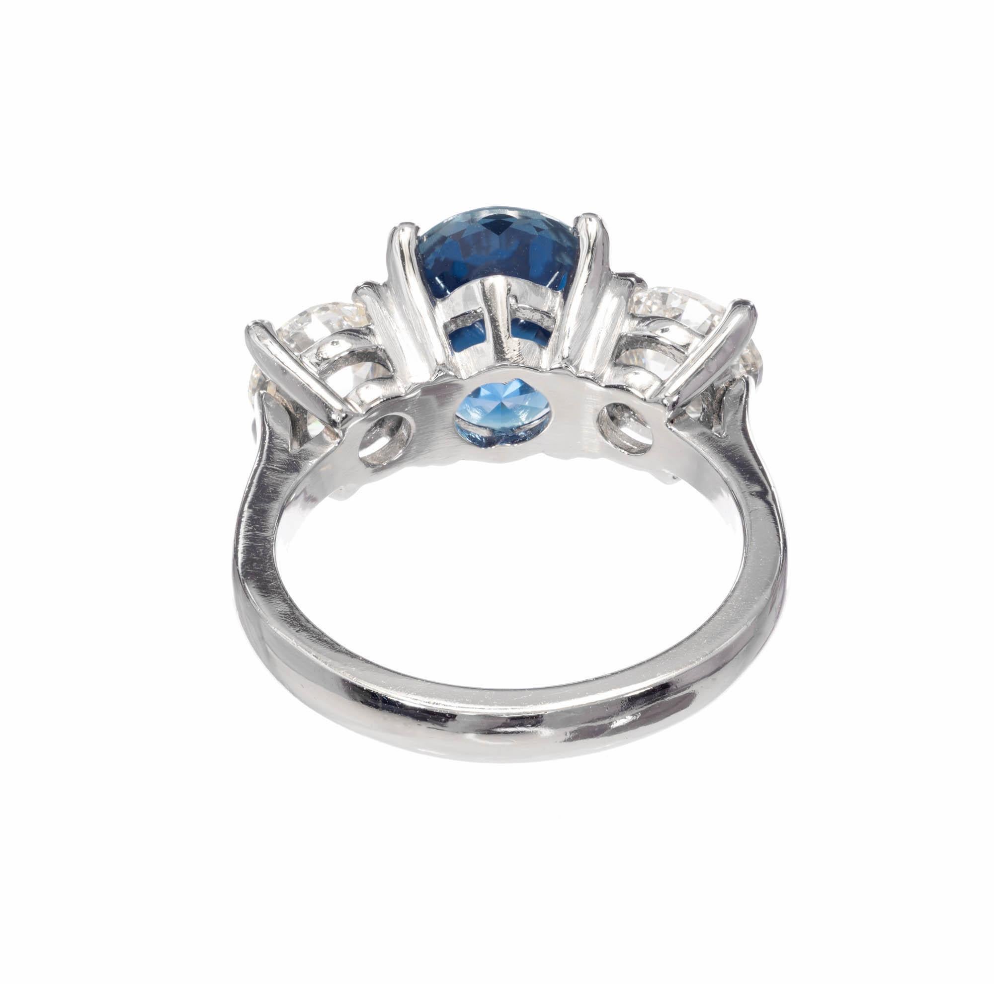 Women's Peter Suchy 5.77 Carat Sapphire Diamond Three-Stone Platinum Engagement Ring For Sale