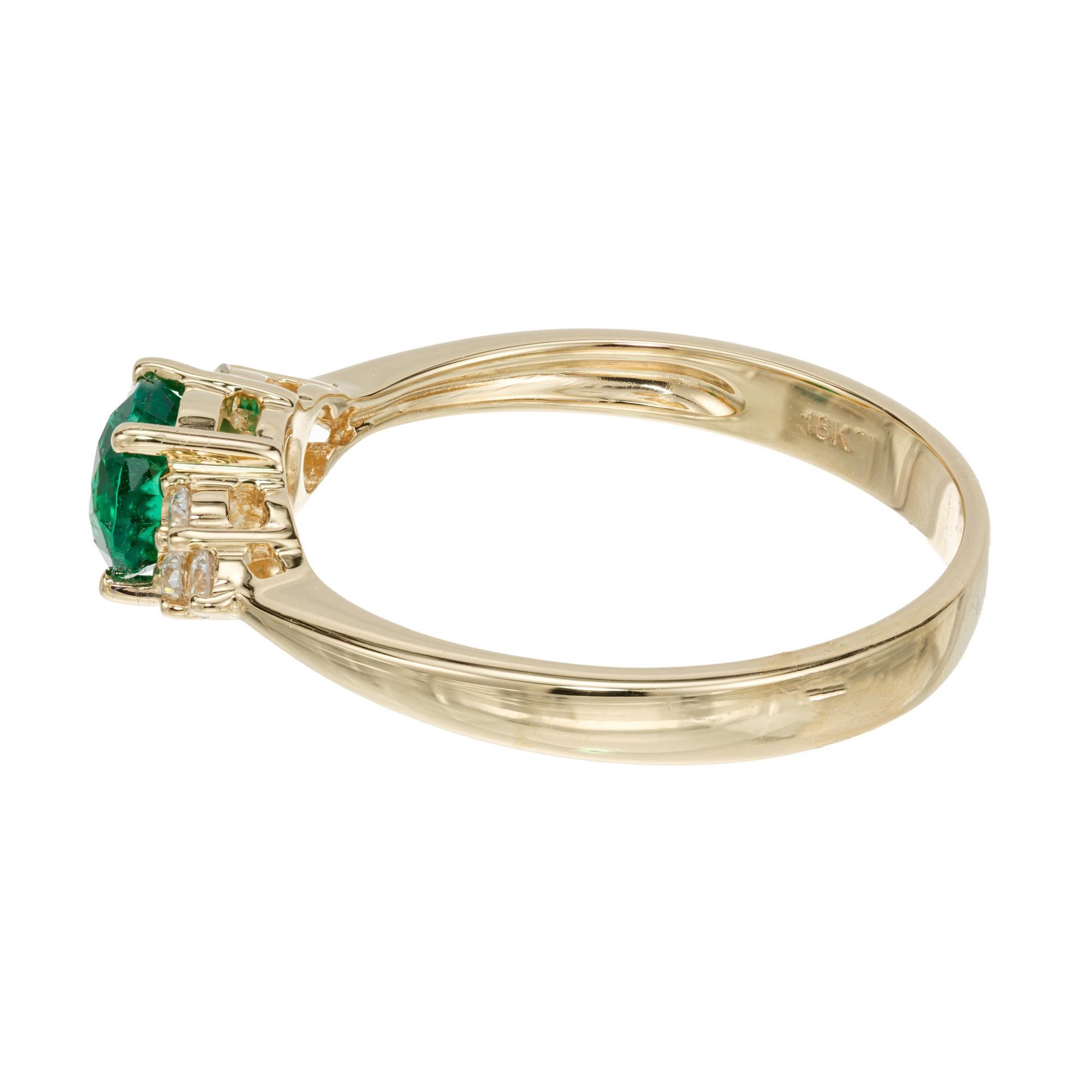 Round Cut Peter Suchy .58 Carat Emerald Diamond Yellow Gold Ring For Sale