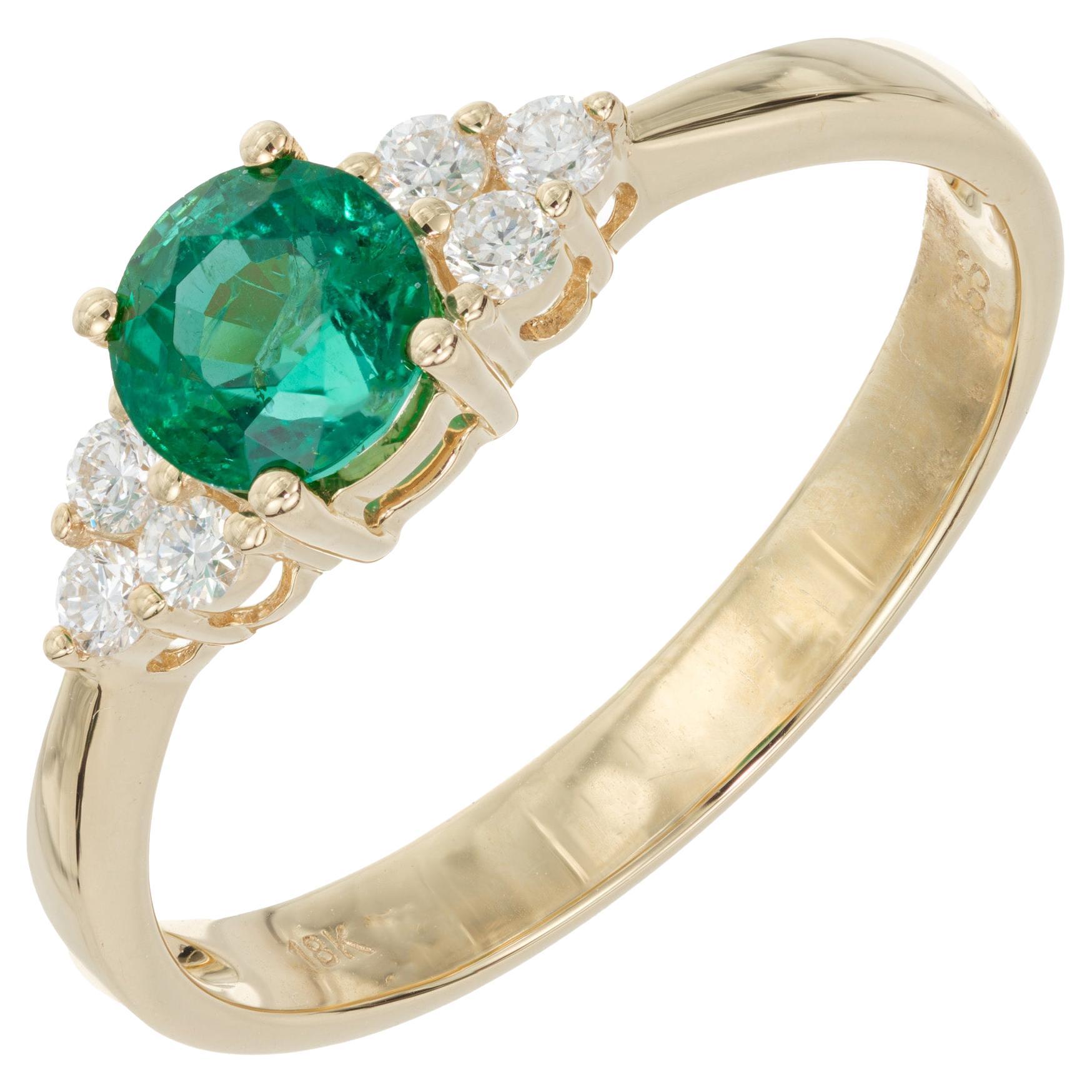 Peter Suchy .58 Carat Emerald Diamond Yellow Gold Ring For Sale