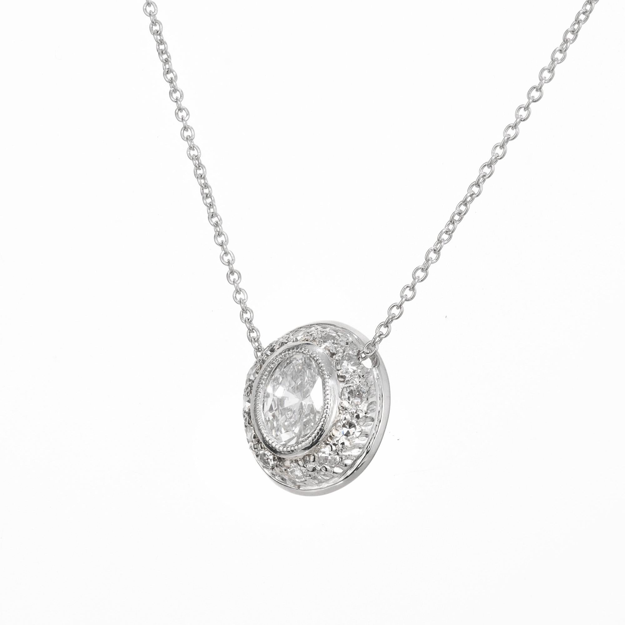 Oval Cut Peter Suchy .58 Carat Oval Diamond Halo Platinum Slide Pendant Necklace For Sale