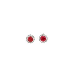 Peter Suchy .58 Carat Ruby Diamond Halo White Gold Stud Earrings