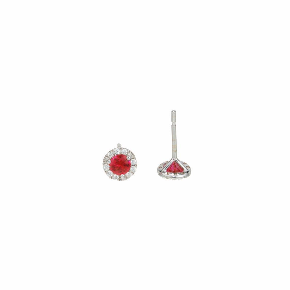 Women's Peter Suchy .58 Carat Ruby Diamond Halo White Gold Stud Earrings  For Sale