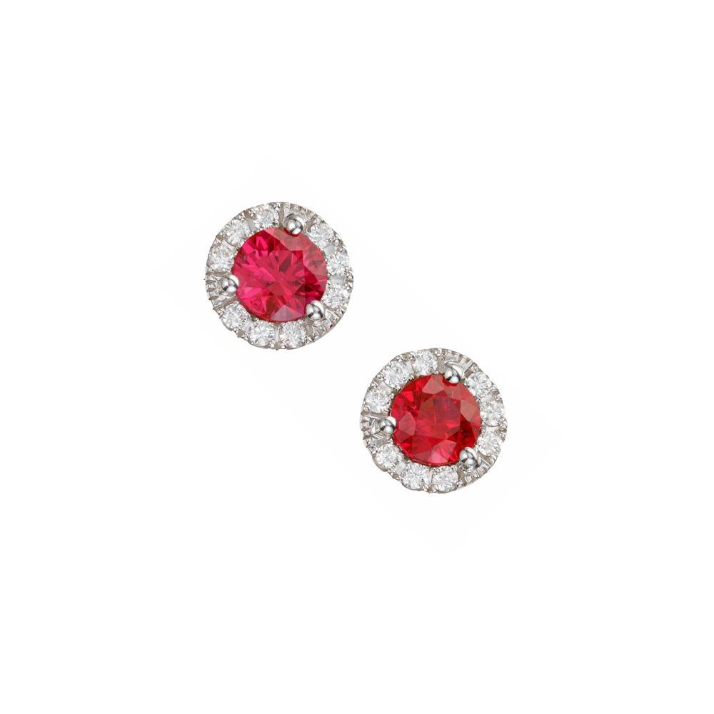 Peter Suchy .58 Carat Ruby Diamond Halo White Gold Stud Earrings  For Sale 1