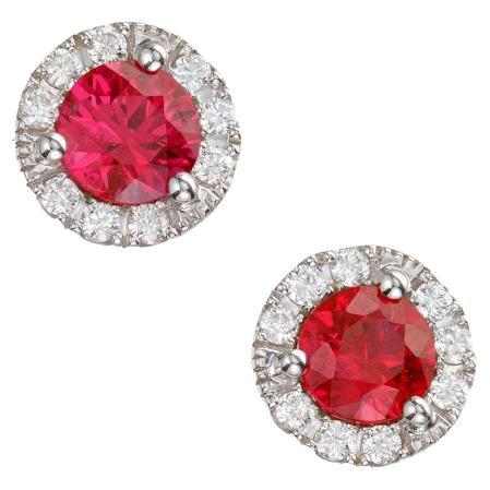 Peter Suchy .58 Carat Ruby Diamond Halo White Gold Stud Earrings  For Sale