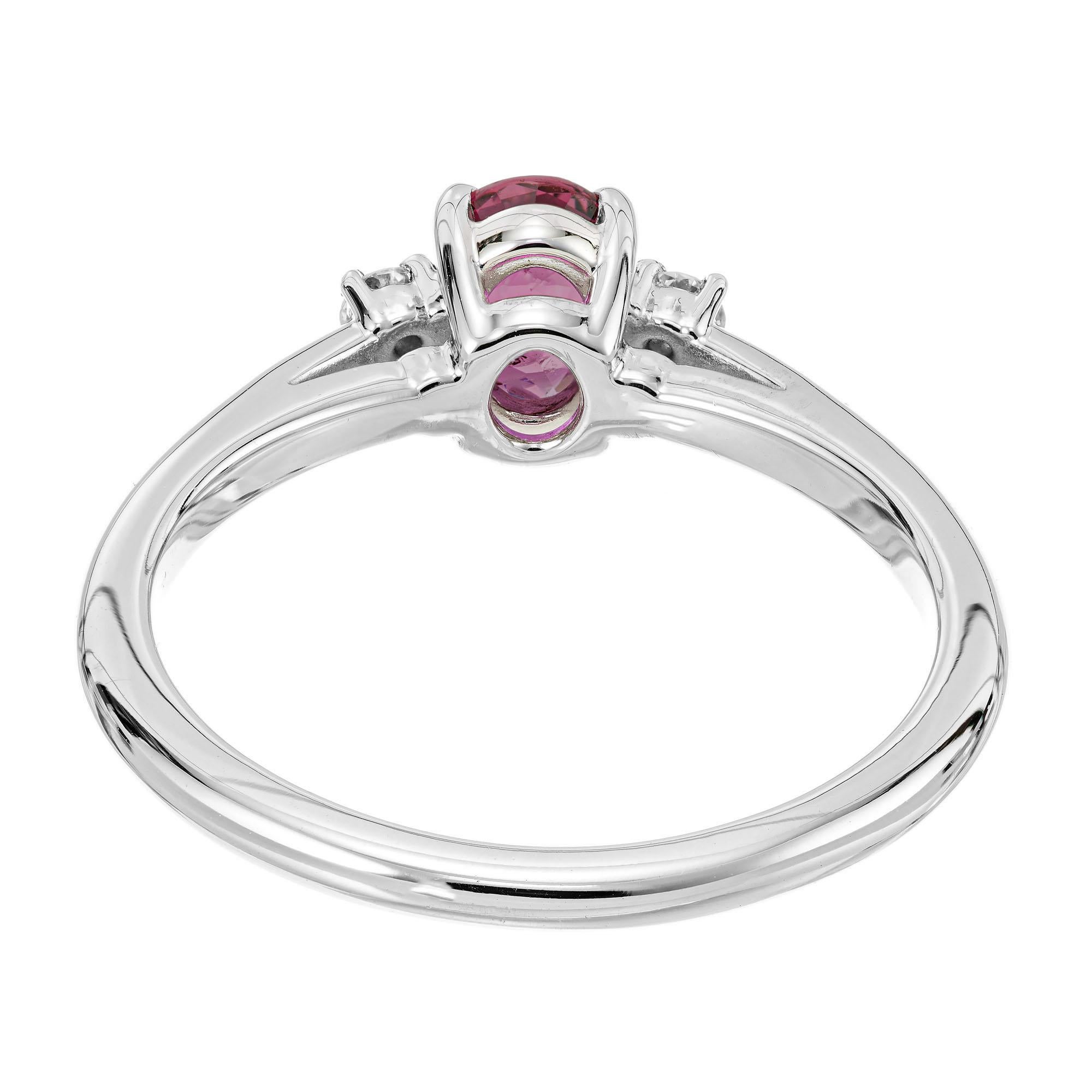 Women's Peter Suchy .58 Carat Ruby Diamond White Gold Three-Stone Engagement Ring For Sale