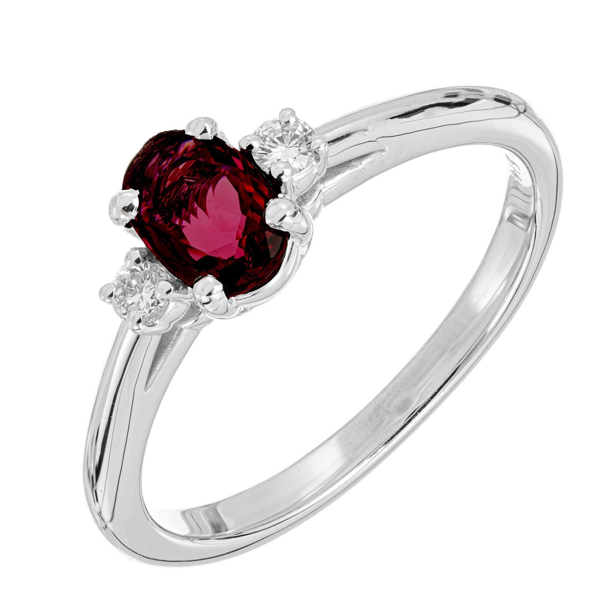 Peter Suchy .58 Carat Ruby Diamond White Gold Three-Stone Engagement Ring