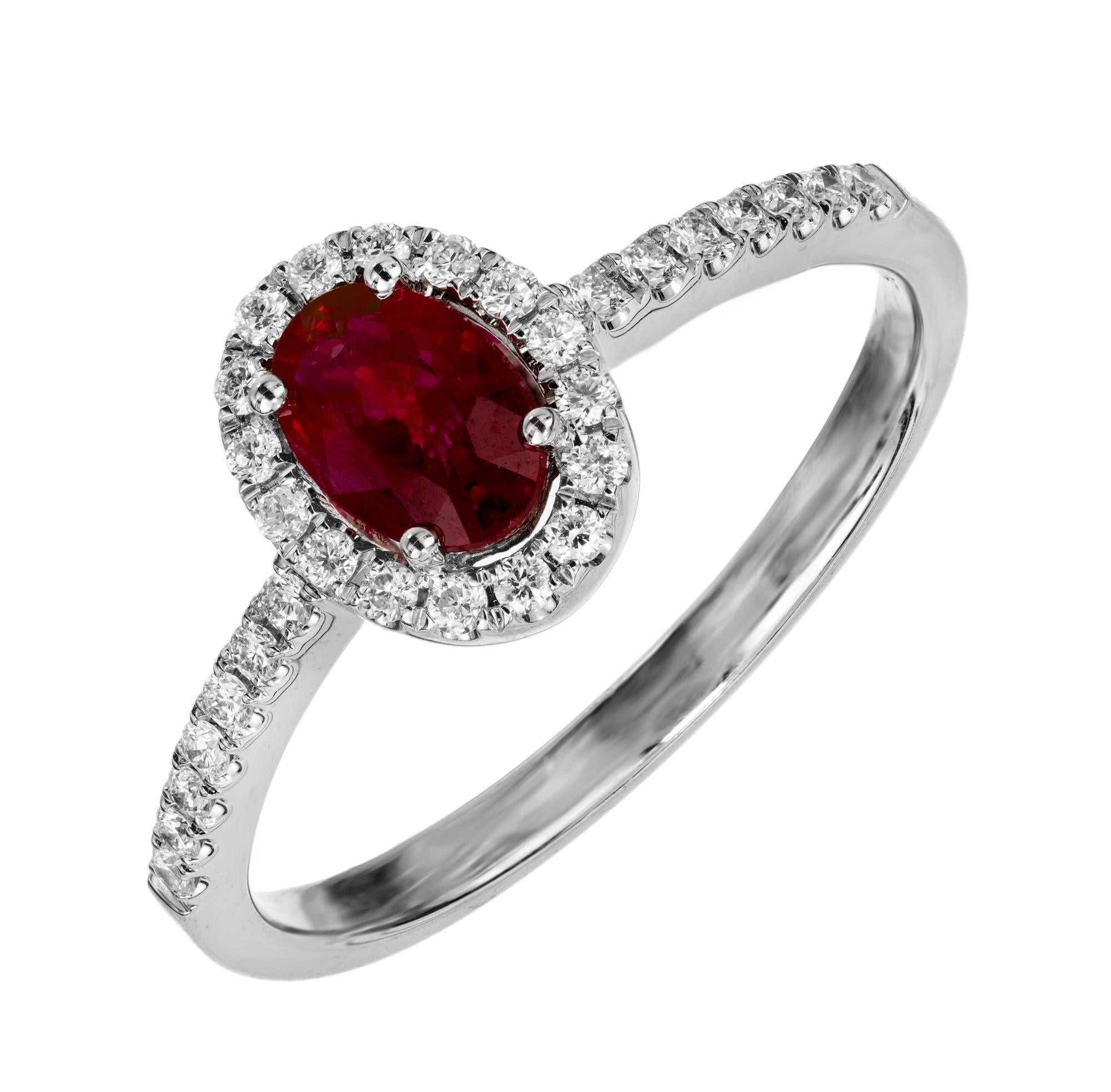 Peter Suchy .60 Carat Oval Ruby Diamond Halo White Gold Engagement Ring For Sale