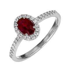Peter Suchy .60 Carat Oval Ruby Diamond Halo White Gold Engagement Ring