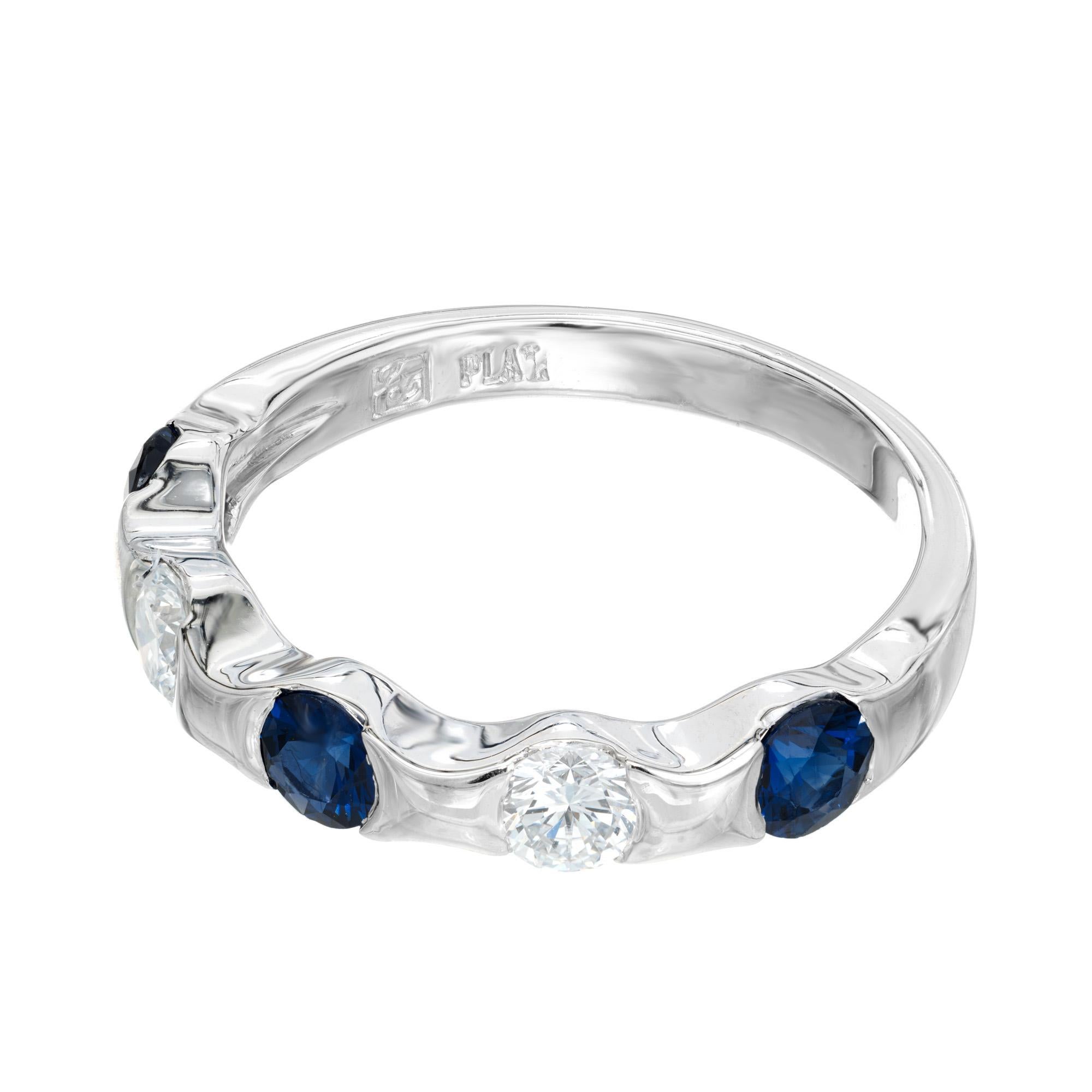Round Cut Peter Suchy .60 Carat Sapphire Diamond Platinum Wedding Band Ring  For Sale