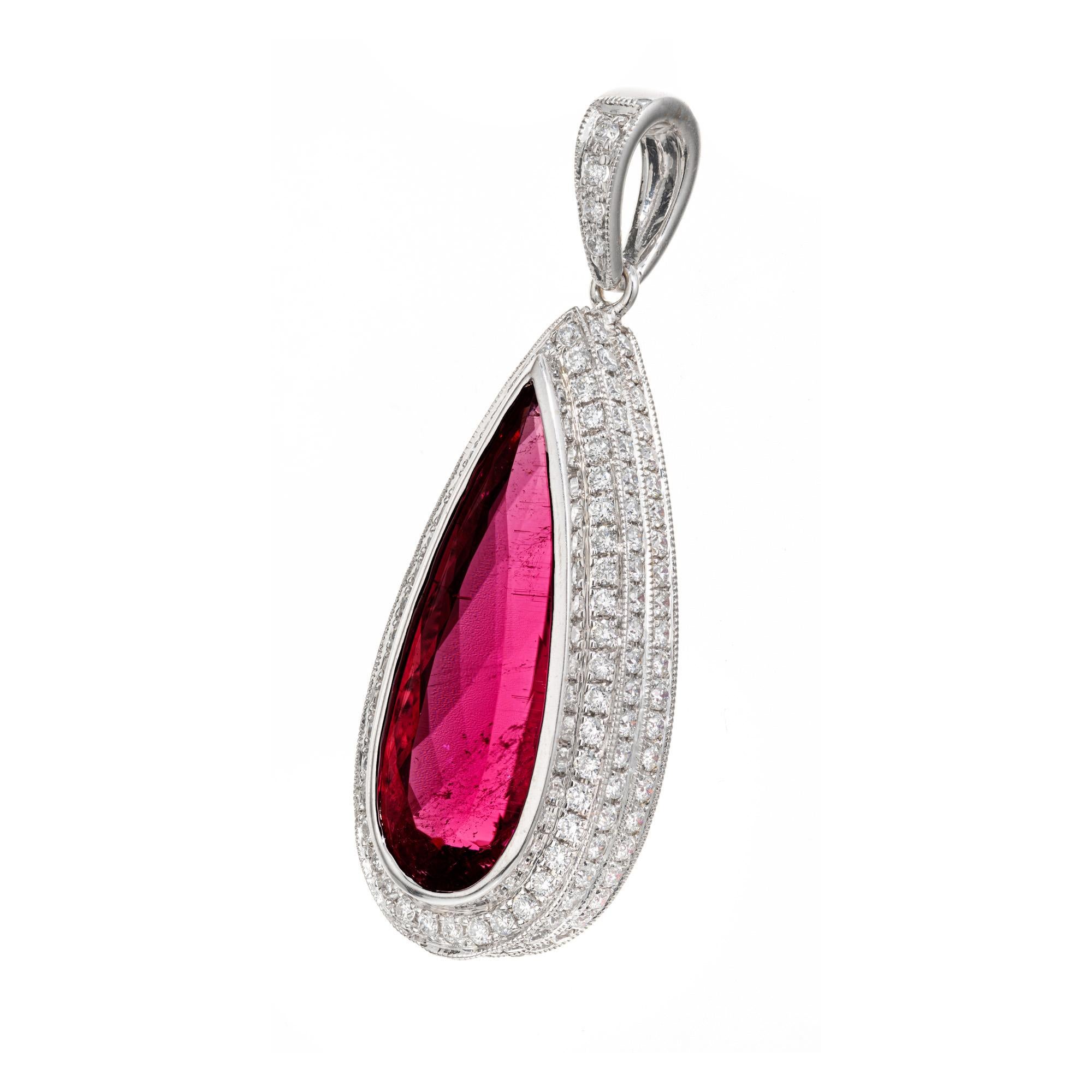 Pear Cut Peter Suchy 6.06 Carat Pink Tourmaline Diamond White Gold Pendant  For Sale