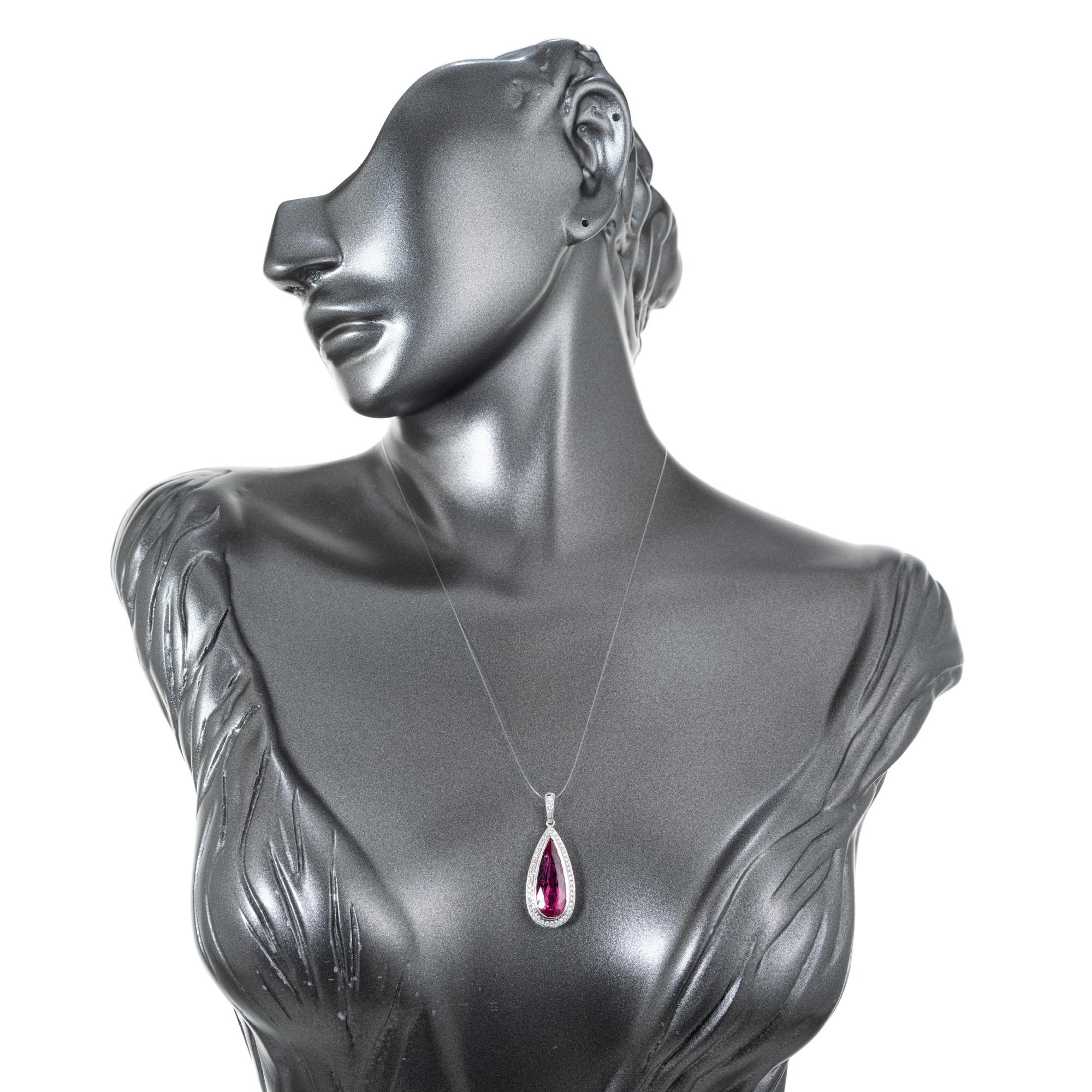 Women's Peter Suchy 6.06 Carat Pink Tourmaline Diamond White Gold Pendant  For Sale