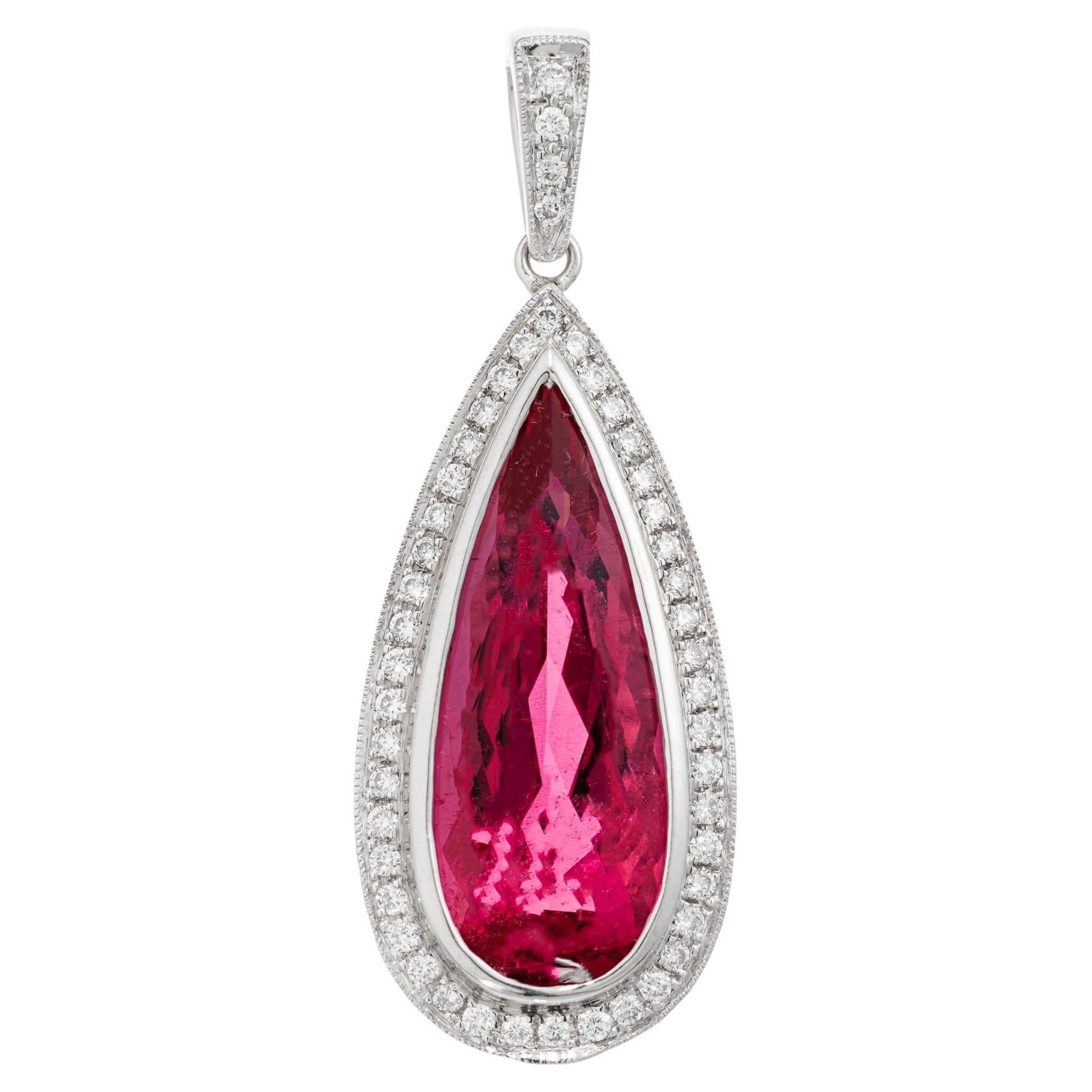 Peter Suchy 6.06 Carat Pink Tourmaline Diamond White Gold Pendant  For Sale