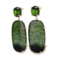 Pendants d'oreilles Peter Suchy en or jaune avec tourmaline de 60,94 carats et diamants