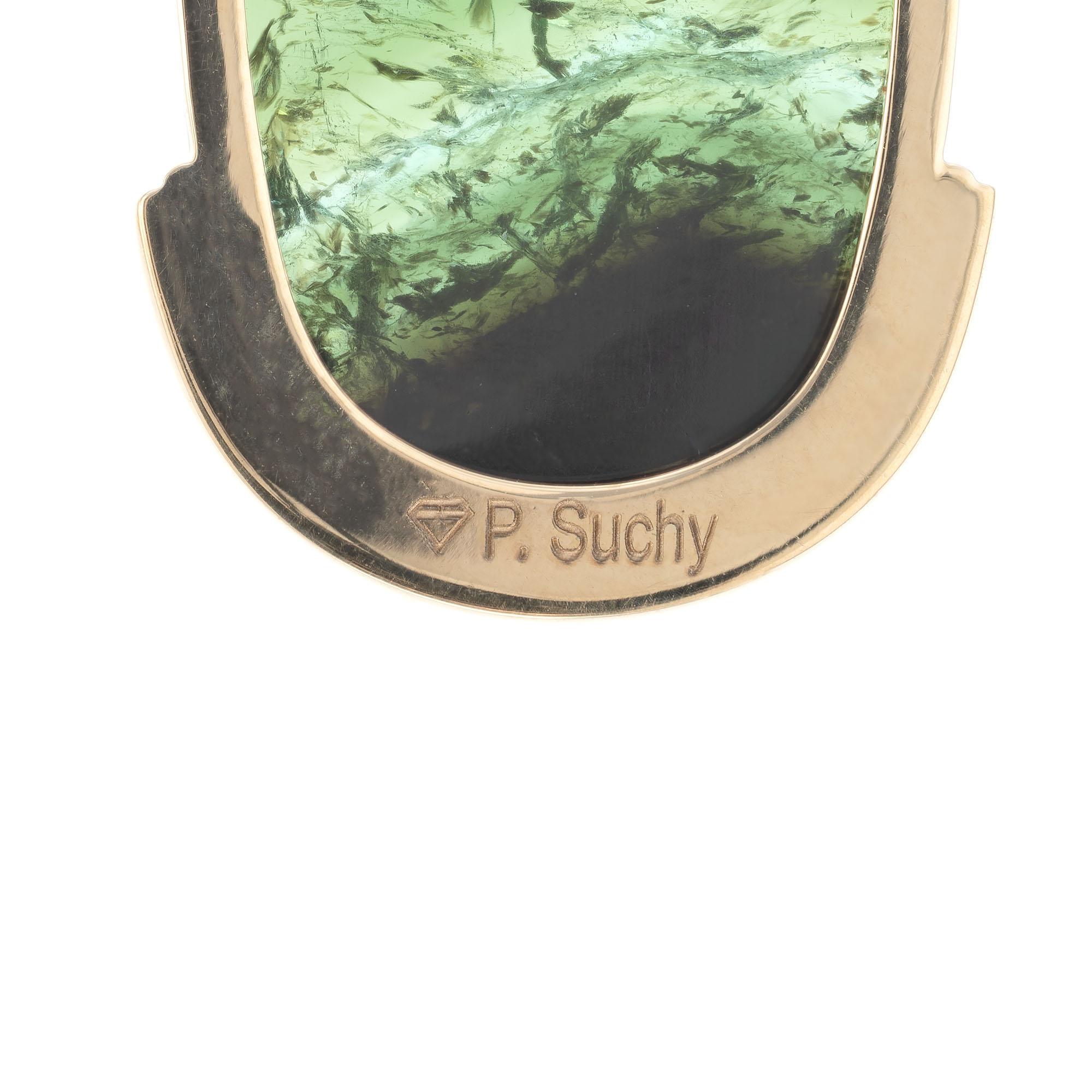 Women's Peter Suchy 60.94 Carat Tourmaline Diamond Yellow Gold Dangle Earrings For Sale