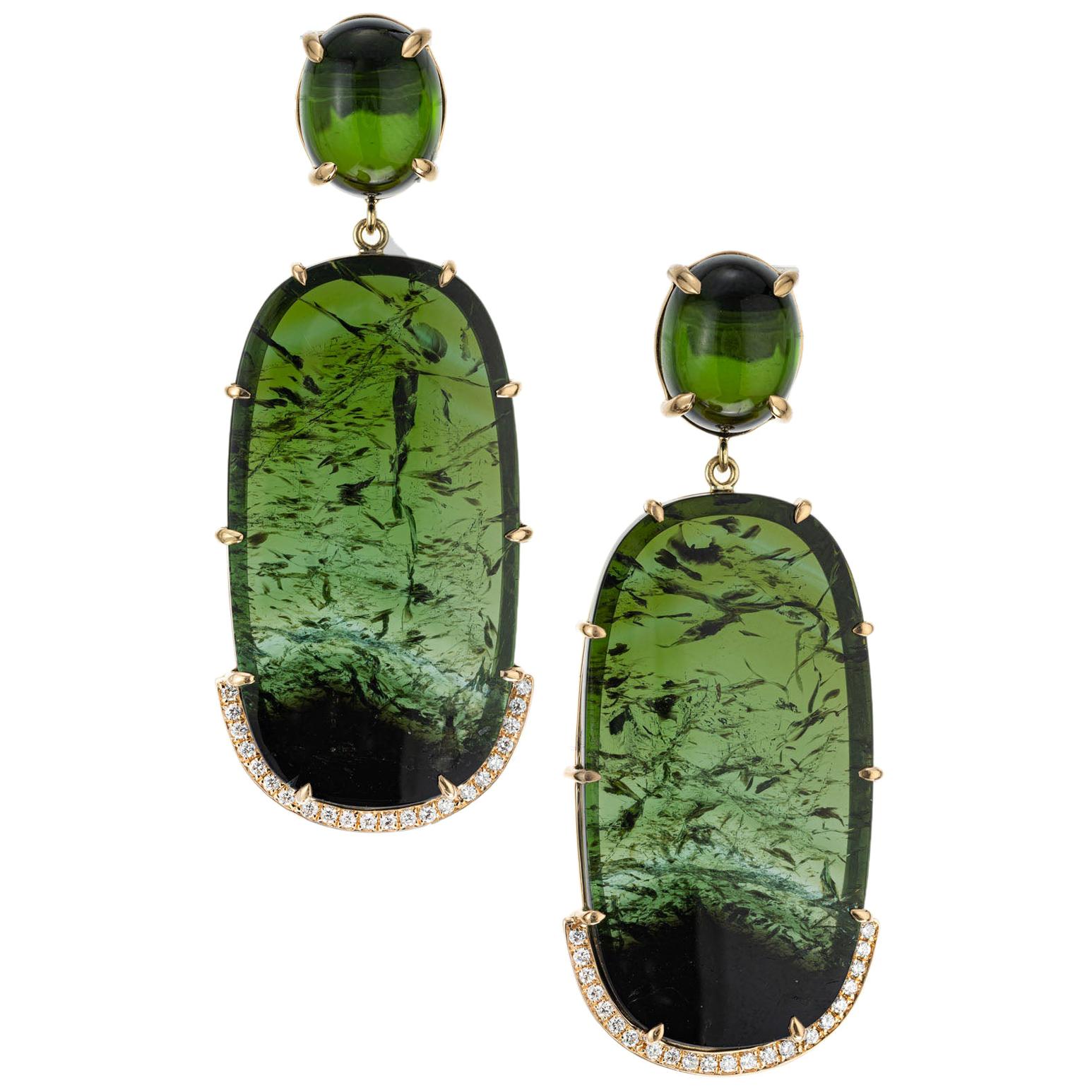 Peter Suchy 60.94 Carat Tourmaline Diamond Yellow Gold Dangle Earrings